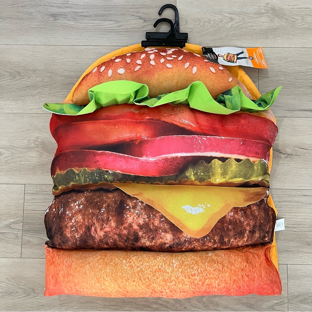 Kids & Adult Unisex Hamburger Costume with Green Lettuce Trim